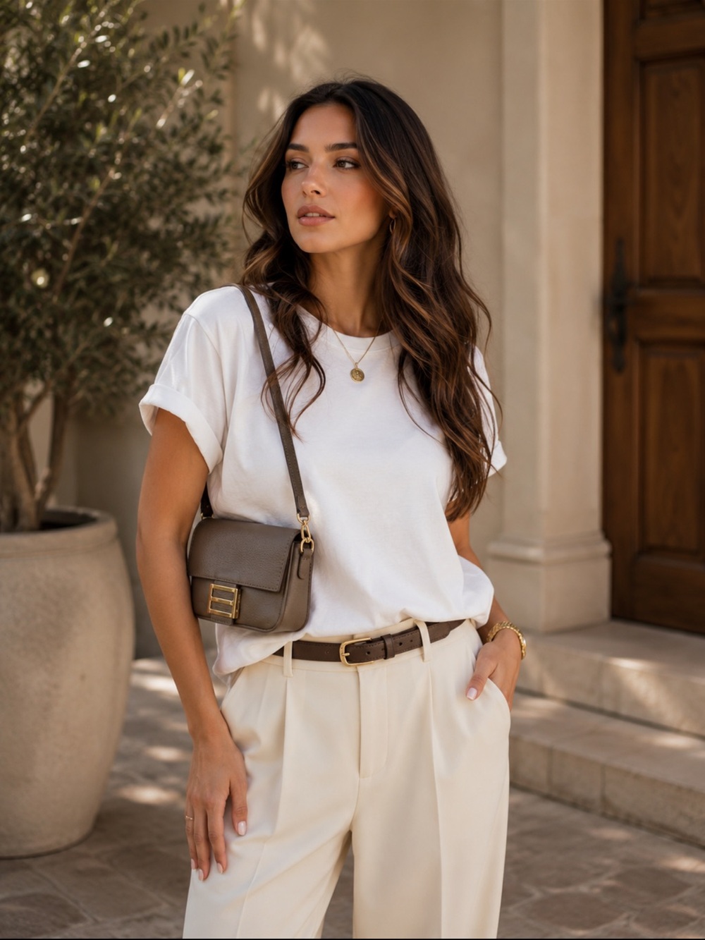 MADE IN ITALY Taupe Leather Top-Handle Designer style Bag